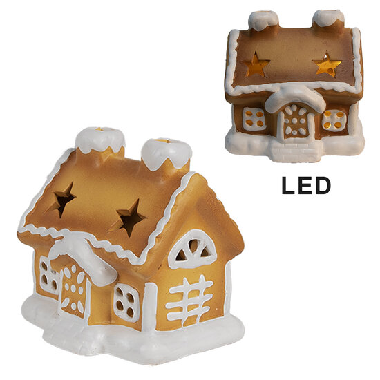 Clayre &amp; Eef | Decoratie Huisje met LED Bruin 11x9x11 cm | 6CE1805