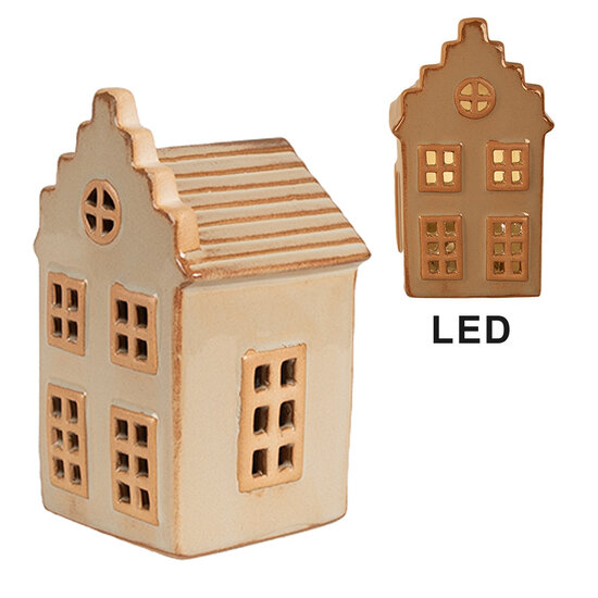 Clayre &amp; Eef | Decoratie Huisje met LED Beige 6x6x11 cm | 6CE1843