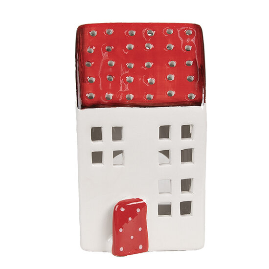 Clayre &amp; Eef | Decoratie Huisje Wit Rood 8x8x15 cm | 6CE1846