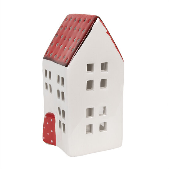 Clayre &amp; Eef | Decoratie Huisje Wit Rood 8x8x15 cm | 6CE1846