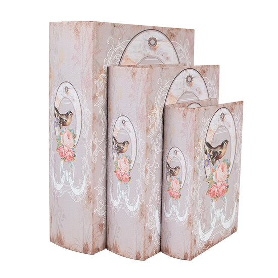 Clayre &amp; Eef | Opbergdoos Roze Wit (3) 27x22x7 / 22x17x6 / 17x12x4 cm | 65689