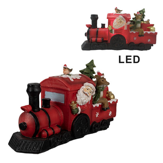 Clayre &amp; Eef | Kerstdecoratie Locomotief Rood LED 19x7x10 cm | 6PR4178