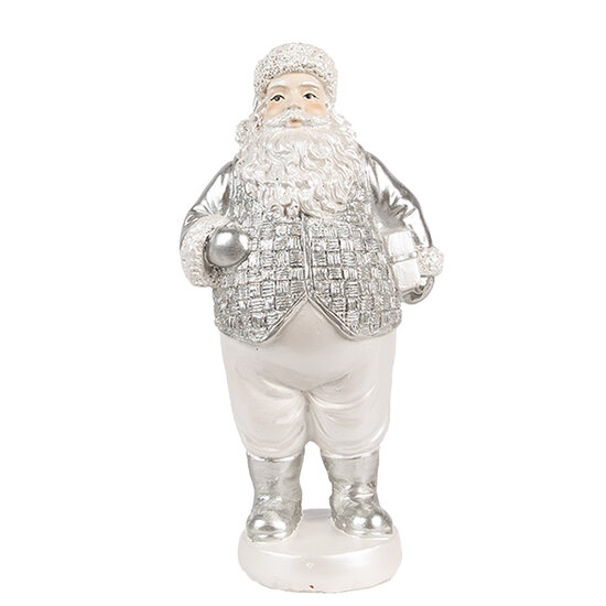 Clayre &amp; Eef | Kerstdecoratie Kerstman Zilverkleurig 8x6x16 cm | 6PR4303