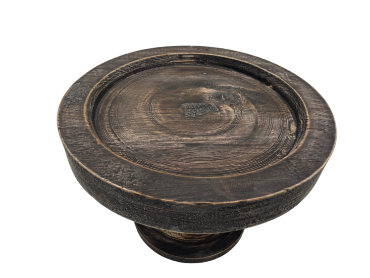 Decoratie plateau etag&egrave;re rond zwart bruin hout op voet 29 x 20 cm bruin | 477421 | Home Sweet Home | Stoer &amp; Sober Woonstijl