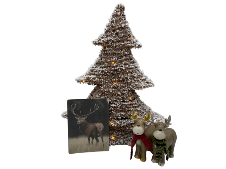 Kerstboom bruin met sneeuw decoratie met ledverlichting &amp; timer ijzer 3x aa 60 cm x 48 cm Maat L | 790790 | Home Sweet Home