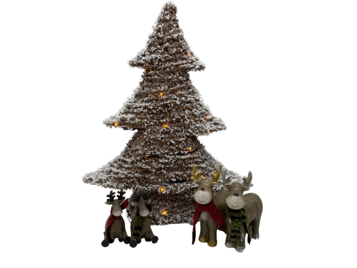 Kerstboom bruin met sneeuw decoratie met ledverlichting &amp; timer ijzer 3x aa 60 cm x 48 cm Maat L | 790790 | Home Sweet Home