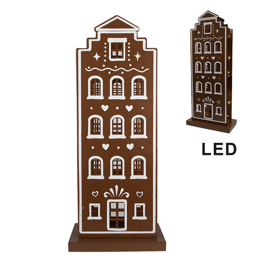 Clayre &amp; Eef | Decoratie Huis met LED Bruin Wit 31x16x75 cm / 3xAA | 5Y1251