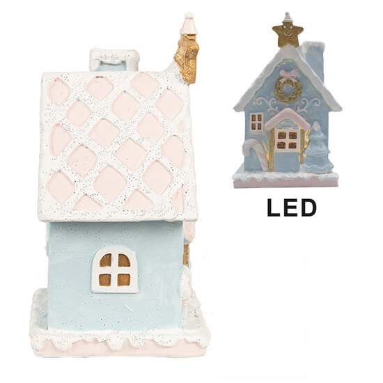 Clayre &amp; Eef | Decoratie Huis met LED Blauw Roze 9x8x15 cm | 6PR4201