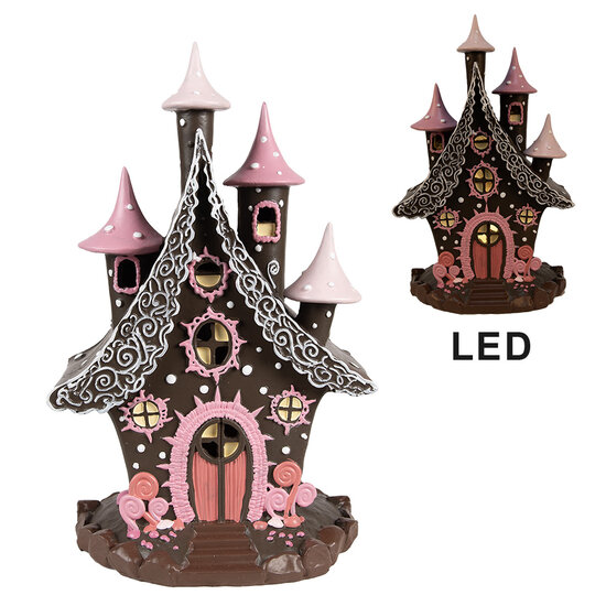 Clayre &amp; Eef | Decoratie Huis met LED Bruin Roze 16x13x26 cm / 3xAA | 6PR4240