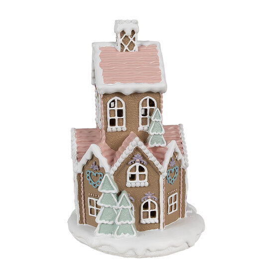 Clayre &amp; Eef | Decoratie Huis met LED Bruin Wit &oslash; 14x22 cm / 3xAAA | 6PR4308