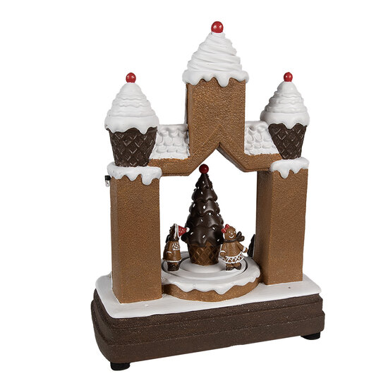 Clayre &amp; Eef | Muziekdoos Huisje/Kerstboom LED Bruin Wit 20x11x27 cm | 6PR4312