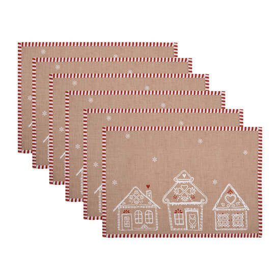 Clayre &amp; Eef | Placemats Set van 6 Bruin Wit 48x33 cm | GBB40