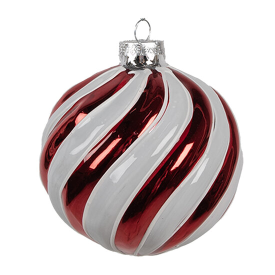 Clayre &amp; Eef | Kerstbal Rood Wit &oslash; 10x10 cm | 6GL4613