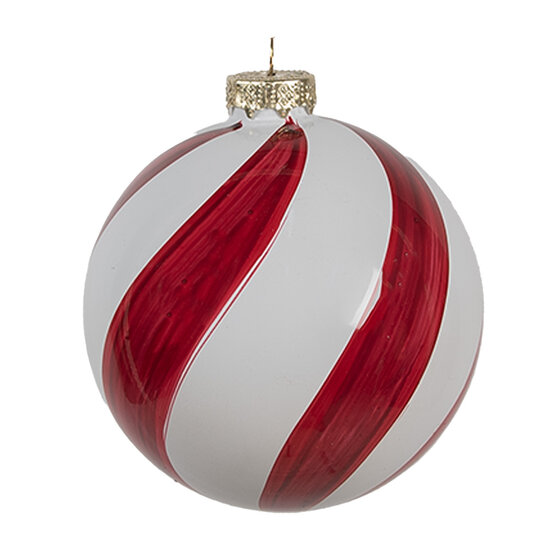 Clayre &amp; Eef | Kerstbal Rood Wit &oslash; 12x12 cm | 6GL4620