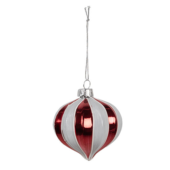 Clayre &amp; Eef | Kerstbal Rood Wit &oslash; 8x8 cm | 6GL4628