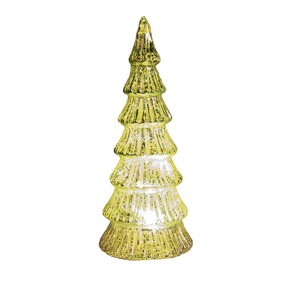 Clayre &amp; Eef | Kerstdecoratie Beeld Kerstboom met LED Goudkleurig &oslash; 9x21 cm | 6GL4644