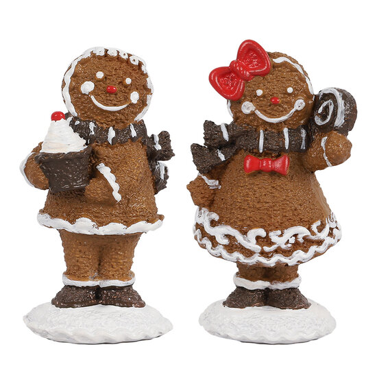 Clayre &amp; Eef | Decoratie peperkoekpoppenset van 2 Bruin Wit 2x2x5 / 2x2x5 cm | 6PR4306