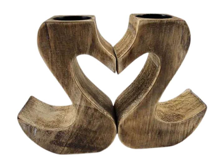 Waxinehouder zwaan set=2 17x24x6cm naturel hout| WA8058 | Woodart | Stoer &amp; Sober Woonstijl