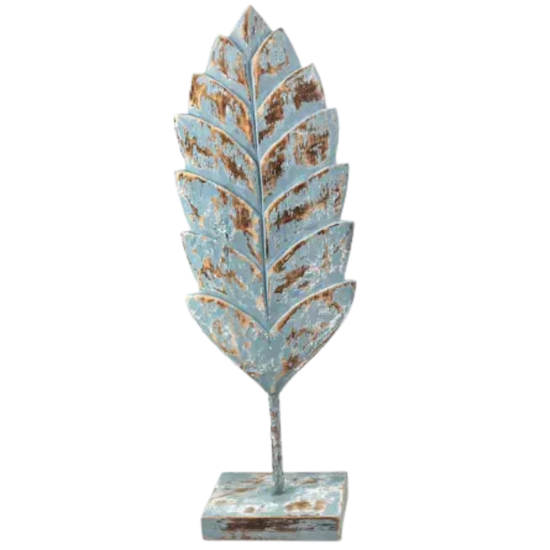 Blad/veer carving L op voet 54x19x9cm zee blauw hout| WA7976 | Woodart | Stoer &amp; Sober Woonstijl