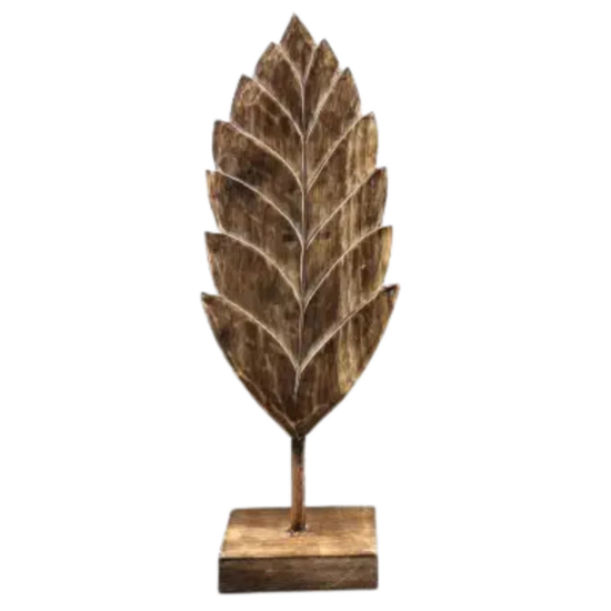 Blad carving M op voet 46x16x9cm naturel hout| WA7896 | Woodart | Stoer &amp; Sober Woonstijl