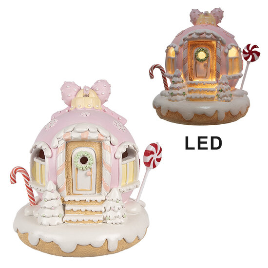 Clayre &amp; Eef | Decoratie Huis met LED roze 14x12x14 cm/ 3xAAA | 6PR4352