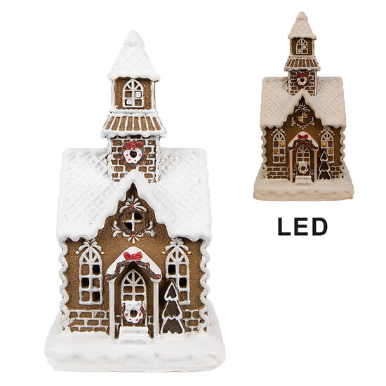 Clayre &amp; Eef | Decoratie Huis met LED Bruin, Wit 13x11x25 cm | 6PR4974GG