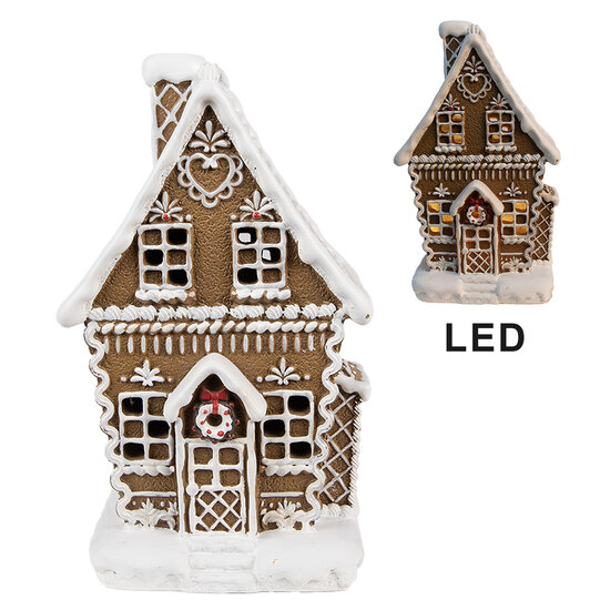 Clayre &amp; Eef | Decoratie Huis met LED Bruin, Wit 13x10x21 cm | 6PR4975GG