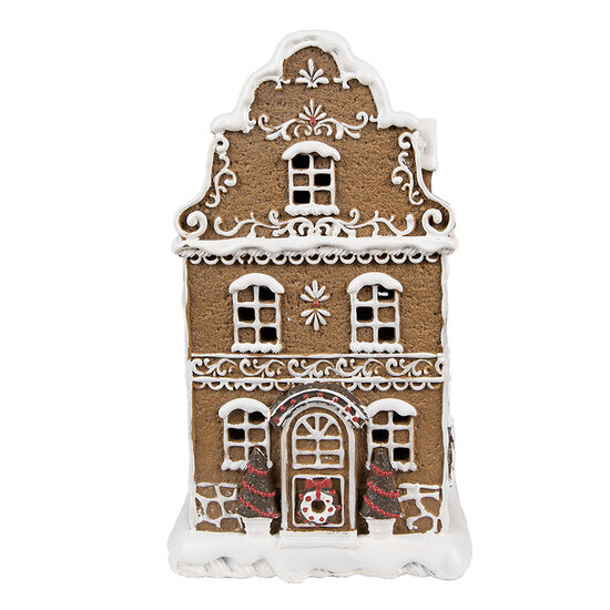 Clayre &amp; Eef | Decoratie Huis met LED Bruin, Wit 12x10x21 cm / 3xAAA | 6PR4976GG