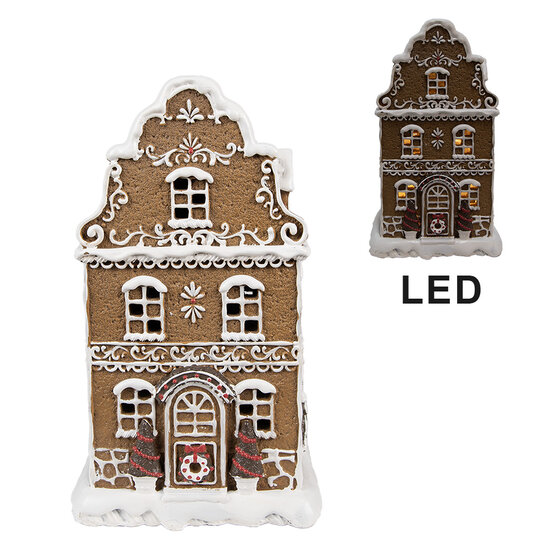 Clayre &amp; Eef | Decoratie Huis met LED Bruin, Wit 12x10x21 cm / 3xAAA | 6PR4976GG