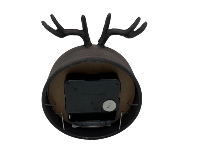 Tafelklok Deer rond met gewei 1x AA grijs roest bruin 13,5x10,5 cm metaal | 813252 | Countryfield