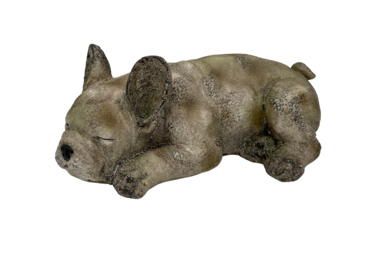 Decoratiebeeld Bulldog Hond slaapt liggend grijs wit groen steen klein 35 x 16 cm | 814054 | Home Sweet Home | Stoer &amp; Sober Woonstijl