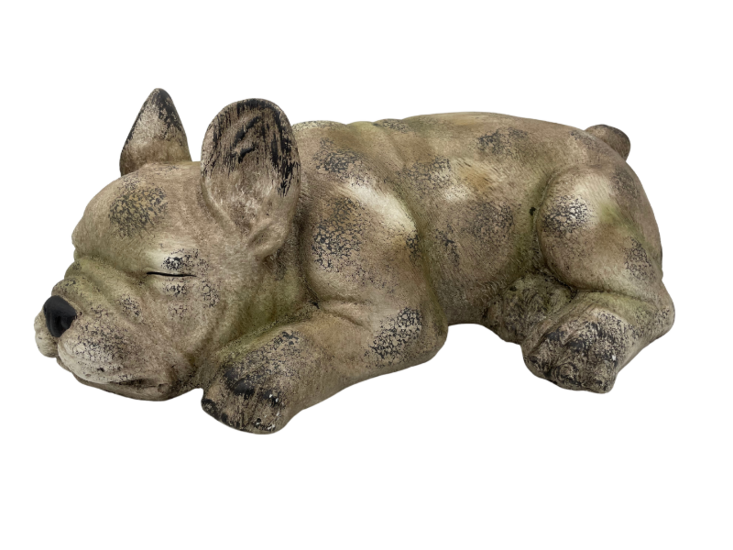 Decoratiebeeld Bulldog Hond slaapt liggend grijs wit groen steen groot 52 x 30 cm | 814055 | Home Sweet Home | Stoer &amp; Sober Woonstijl