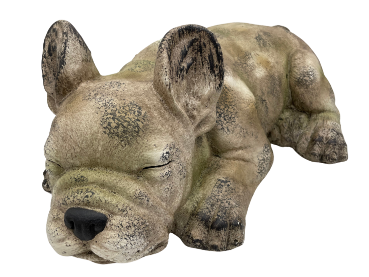 Decoratiebeeld Bulldog Hond slaapt liggend grijs wit groen steen groot 52 x 30 cm | 814055 | Home Sweet Home | Stoer &amp; Sober Woonstijl