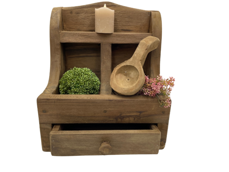 Gruttersbak zwaar robuust geleefd hout 2 vaks met lade bruin 35 x 29 cm keuken | 277280 | Home Sweet Home | Landelijke Woonstijl