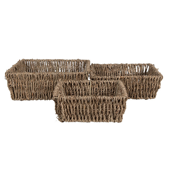 Clayre &amp; Eef | Opbergmanden Set van 3 Bruin 23x23x8 / 21x21x7 / 17x17x6 cm | 65711