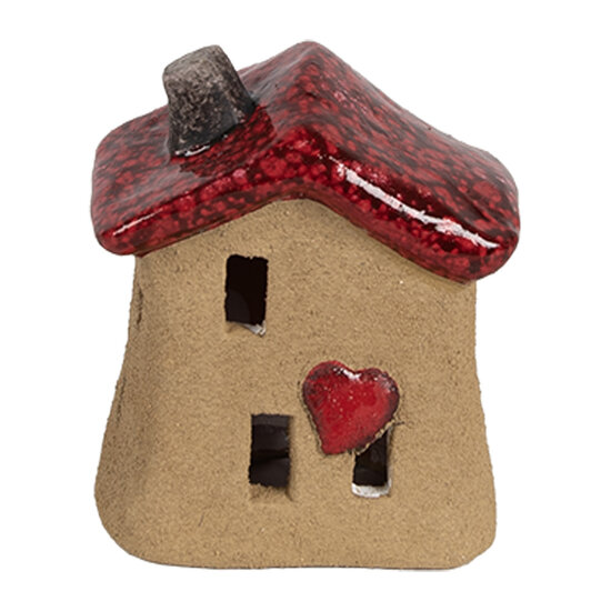 Clayre & Eef | Decoratie Huisje Bruin Rood 7x6x8 cm | 6CE1778