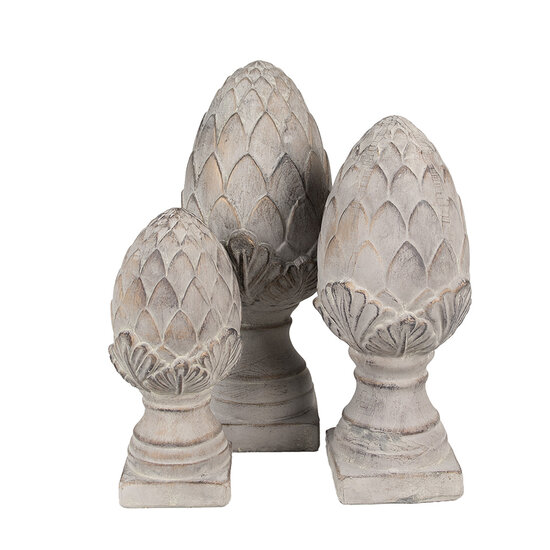 Clayre &amp; Eef | Decoratie Beeld Dennenappel Grijs &oslash; 12x26 cm | 6TE0545S