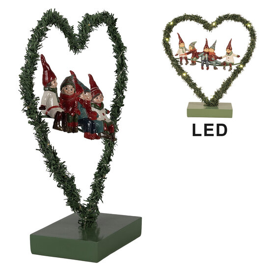 Clayre &amp; Eef | Decoratie hart met LED Groen Rood 26x9x28 cm / 2x AAA | 65531