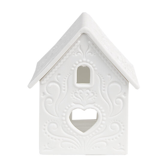 Clayre &amp; Eef | Theelichthouder Kerst Huisje Wit 7x8x9 cm | 6CE1739