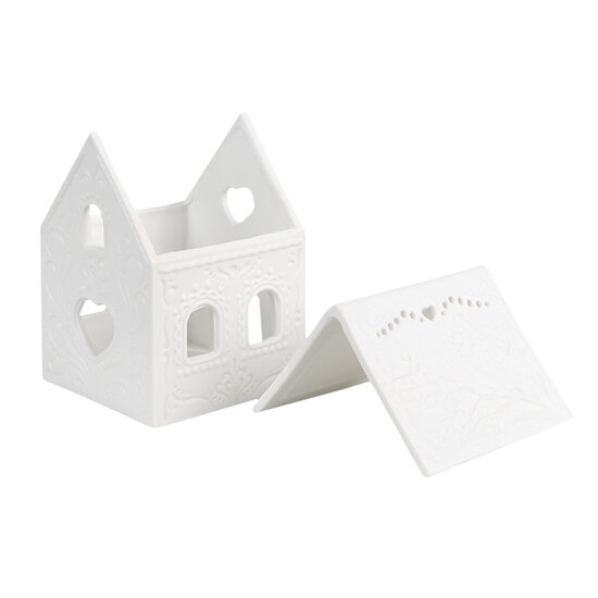 Clayre &amp; Eef | Theelichthouder Kerst Huisje Wit 7x8x9 cm | 6CE1739