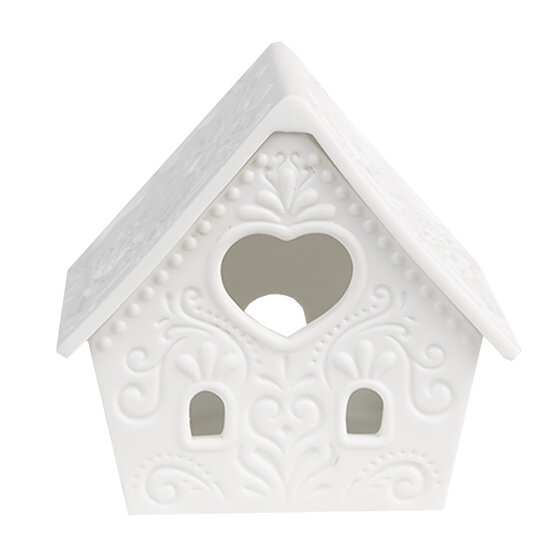 Clayre &amp; Eef | Theelichthouder Kerst Huisje Wit 9x7x8 cm | 6CE1740