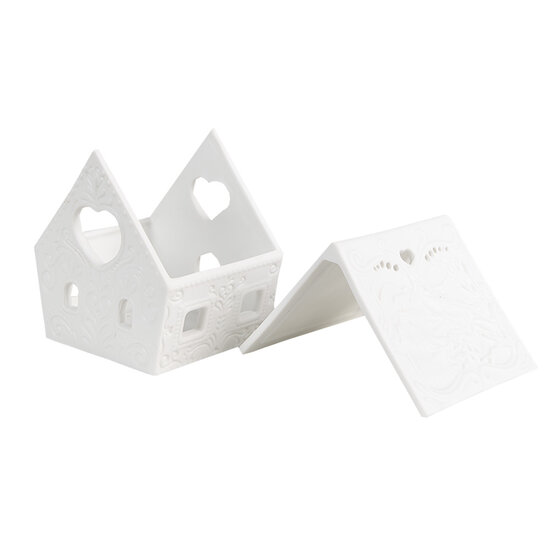 Clayre &amp; Eef | Theelichthouder Kerst Huisje Wit 9x7x8 cm | 6CE1740