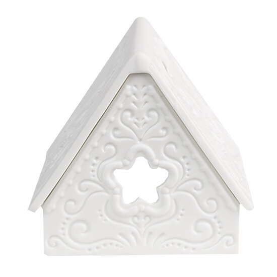 Clayre &amp; Eef | Theelichthouder Kerst Huisje Wit 8x8x8 cm | 6CE1741