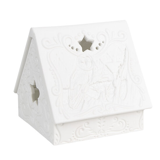 Clayre &amp; Eef | Theelichthouder Kerst Huisje Wit 8x8x8 cm | 6CE1741