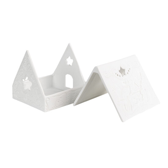 Clayre &amp; Eef | Theelichthouder Kerst Huisje Wit 8x8x8 cm | 6CE1741