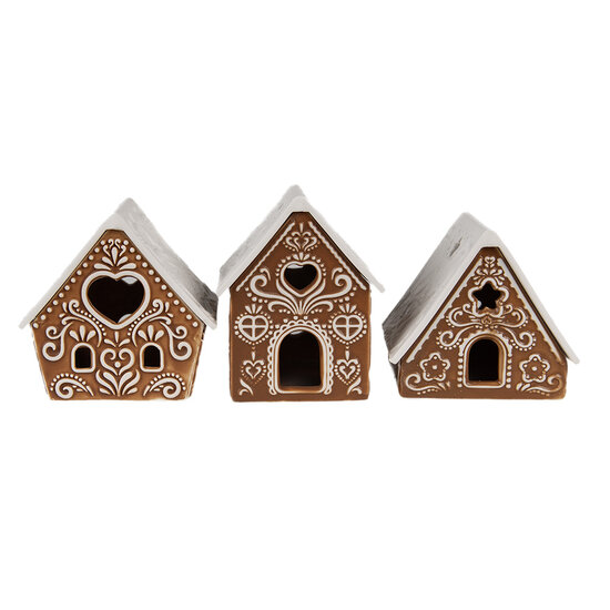 Clayre &amp; Eef | Theelichthouder Kerst Huisje Bruin Wit 8x8x8 cm | 6CE1744