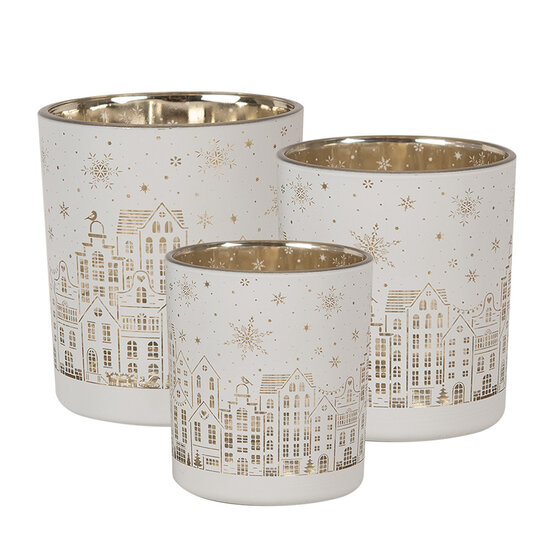 Clayre &amp; Eef | Waxinelichthouder set van 3 Wit &oslash; 7x8 / &oslash; 9x10 / &oslash; 10x12 cm | 6GL4657