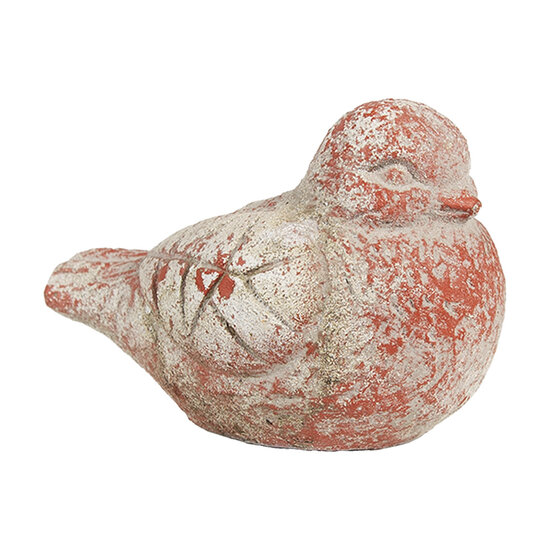 Clayre &amp; Eef | Decoratie beeld Vogel Grijs Rood 14x9x10 cm | 6TE0550