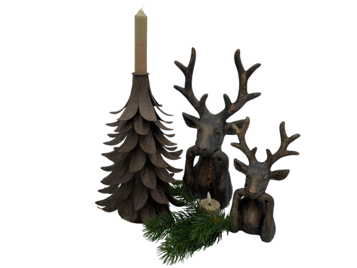 Kandelaar roest bruin metaal vorm kerstboom maat M 28  x 17 cm kaarsenhouder | 813055 | Countryfield | Stoer &amp; Sober Woonstijl