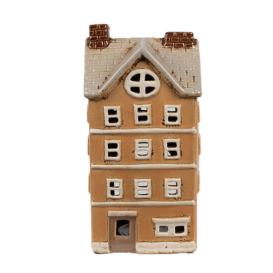 Clayre &amp; Eef | Theelichthouder Kerst Huisje Oranje Beige 11x9x22 cm | 6CE1869